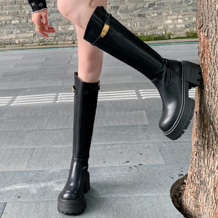 2025 Winter New Korean Version of Thin and Heightened Thick-soled Knight Boots Spice Girl High Boots Small Women But Knee Boots