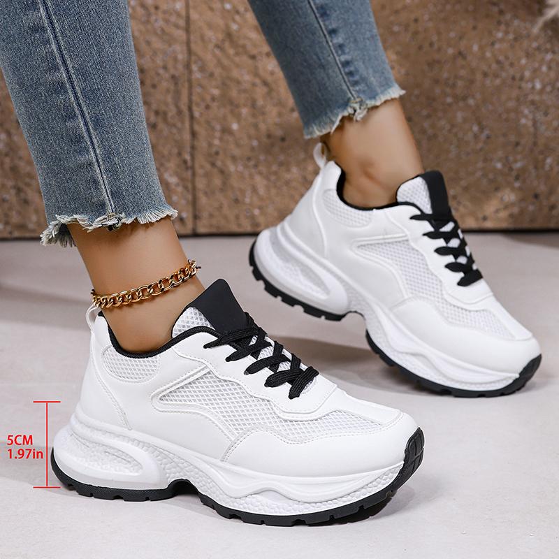 Women Breathable Mesh Platform Sneakers Thick Sole Lace Up Non Slip Casual Walking Shoes