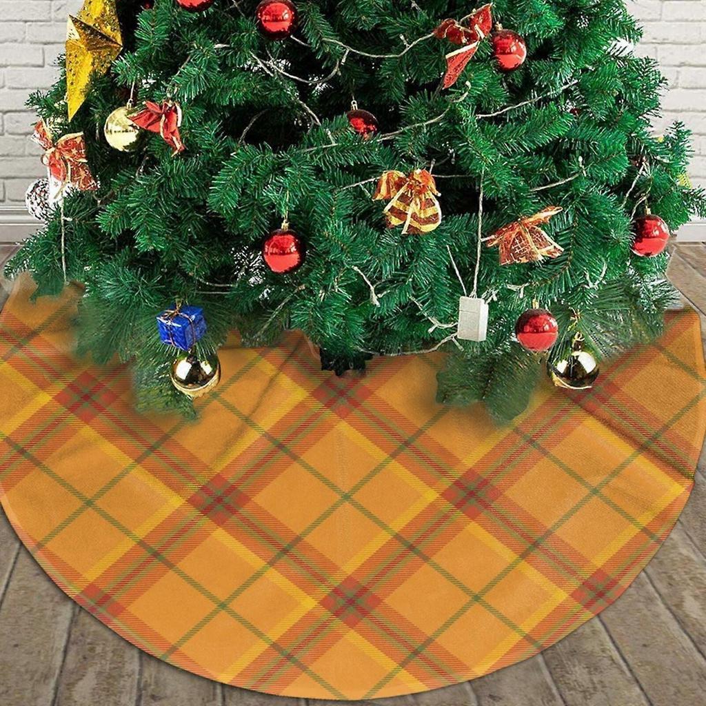 Autumn Tartan Christmas Tree Skirt, Soft And Funny Merry Christmas Tree Collar Farmhouse Xmas Holiday Decoration 30"
