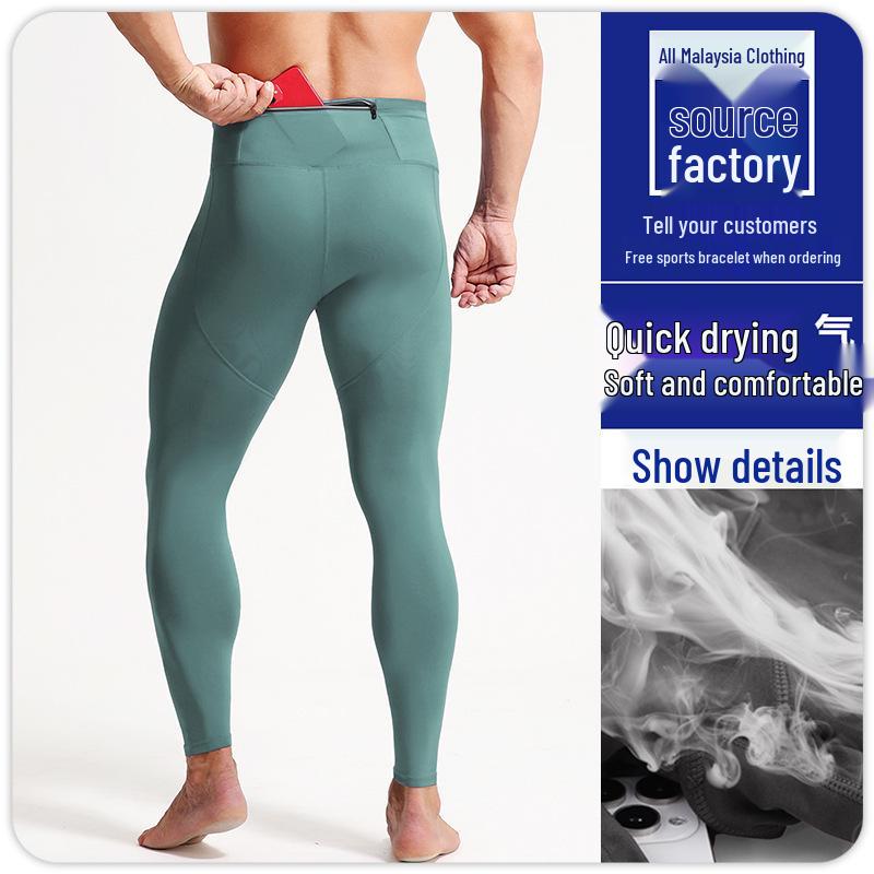 Men's High Waist Zipper Skinny Leggings for Running, Yoga, and Fitness - Warm, Elastic, Autumn/Winter Base Layer Pants