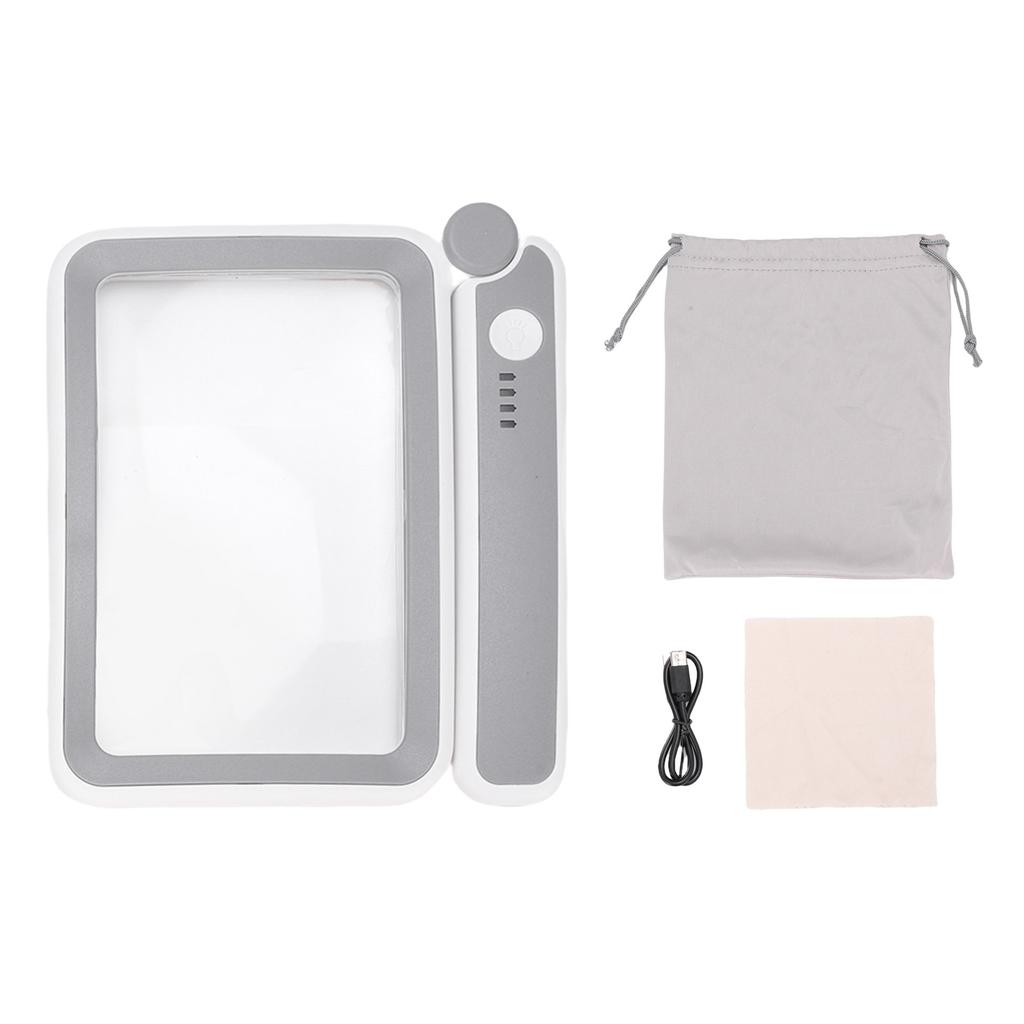 LED Lighted Magnifying Glass 3.5X Rechargeable Folding Handheld Rectangular Magnifier with Light