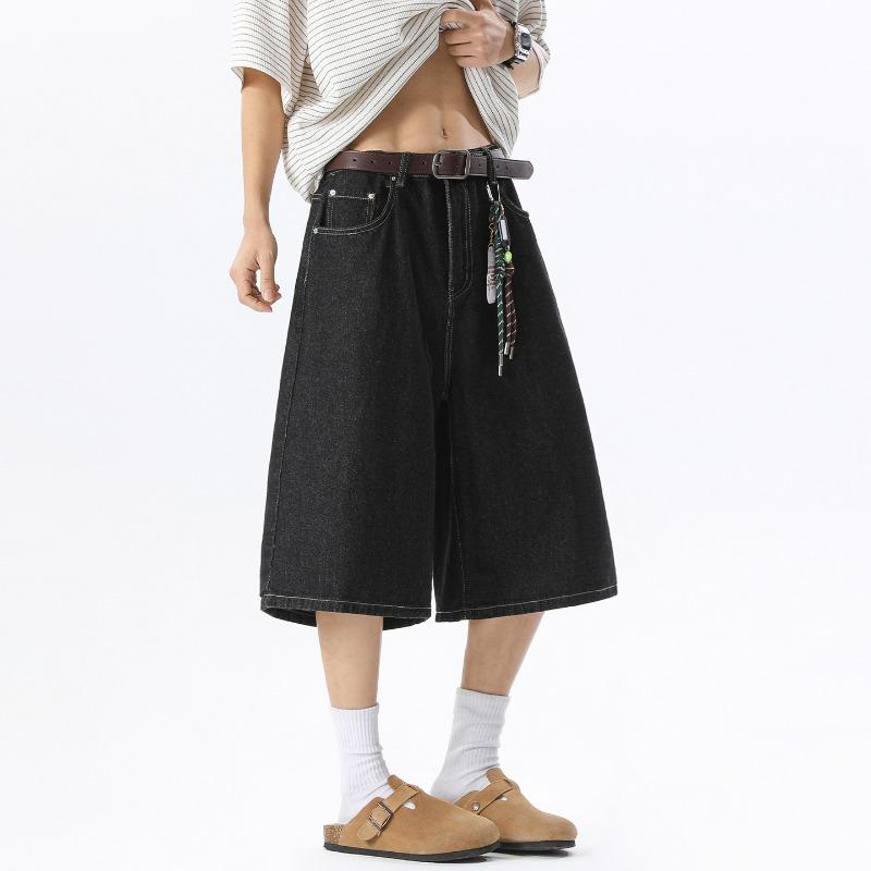 Men Vintage Loose Straight Cropped Casual Street Denim Jeans