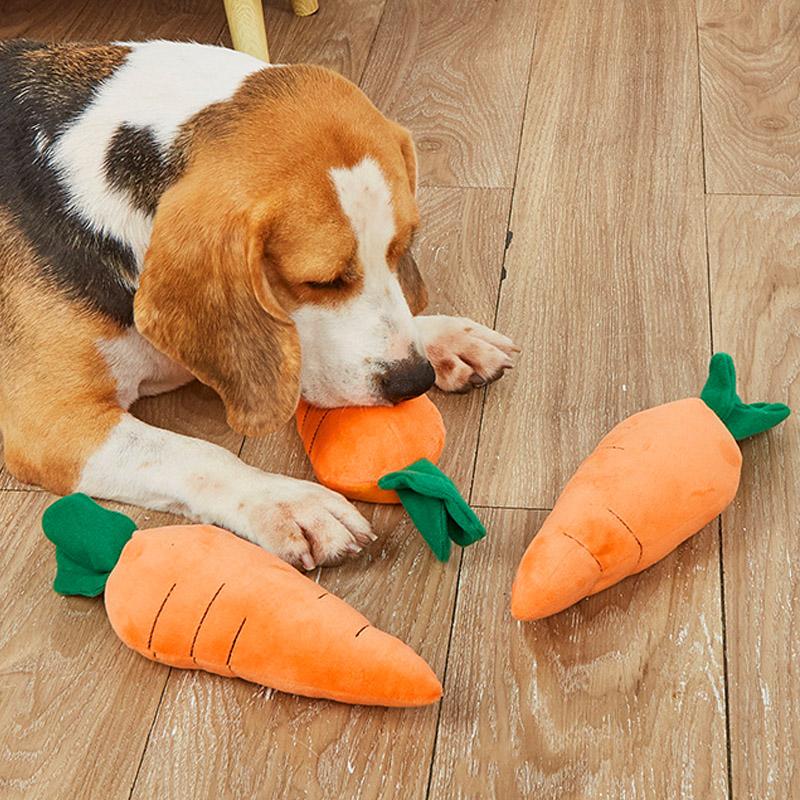 Pet Dog Toy Carrot Plush Toy Vegetable Chew Toy Pet Sound Playing Toy Accessories Dog Toy for Small Medium Large Dogs Universal
