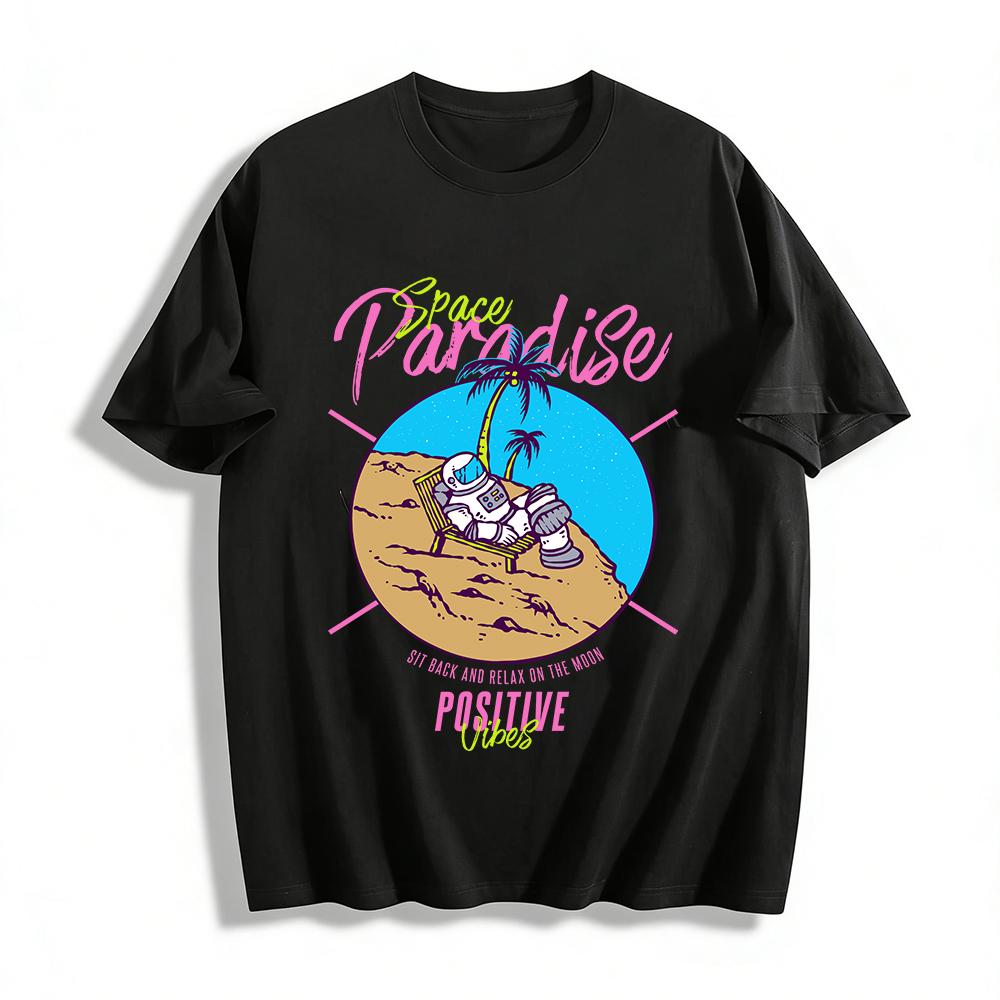 

Space Paradise Astronaut Relax Graphic Tee Positive Vibes Moon Top T Pure cotton T-shirt XXS
