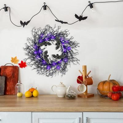 Halloweenský věnec z černých větví Umělý věnec z černých větviček Dekorace Halloweenská párty Gotické rekvizity z větví na zeď Okno Veranda