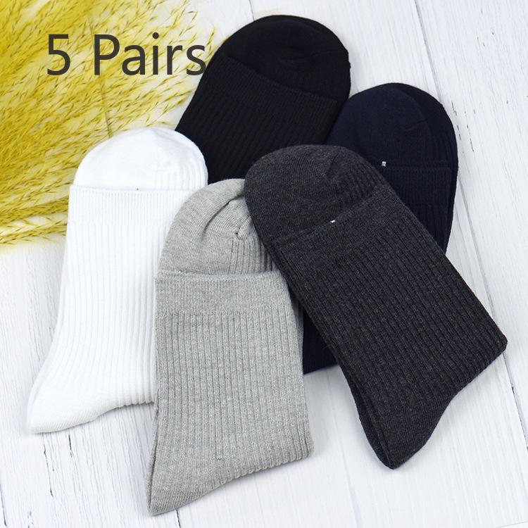 

5 пар мужских носков из гребенного хлопка с полосками, не скатывающихся, повседневные однотонные дышащие носки против запаха, средней длины, для бизнеса, с двойной иглой 5 pairs