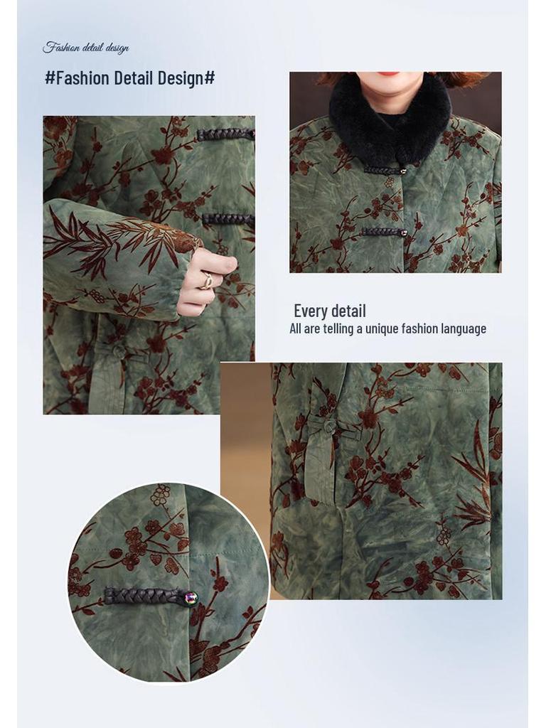 2025 Chinese Style Winter Down Jacket for Middle-aged & Elderly Women with Fur Collar - Thick 90% White Duck Down