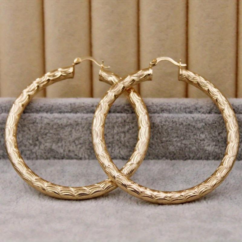 Metal Gold Color Carving Pattern Hoop Earrings for Women Classic Party Earrings Jewelry