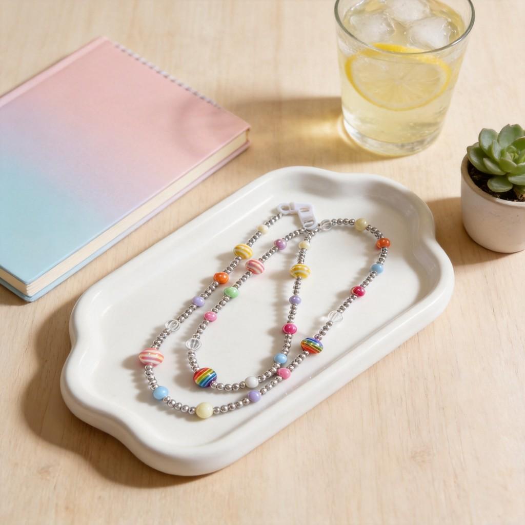 Colorful Irregular Beaded Phone Lanyard With Pvc Chain For Casual Use