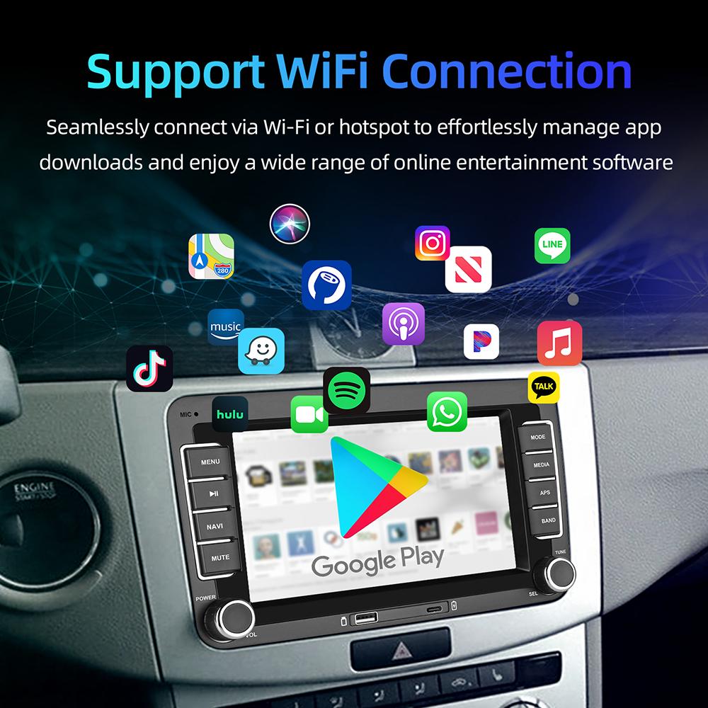 7 Inch HD Touch Screen Universal Car Radio Wireless CarPlay Android Auto For VW/Seat/Skoda/Passat/Golf/Polo FM BT EQ Head Unit