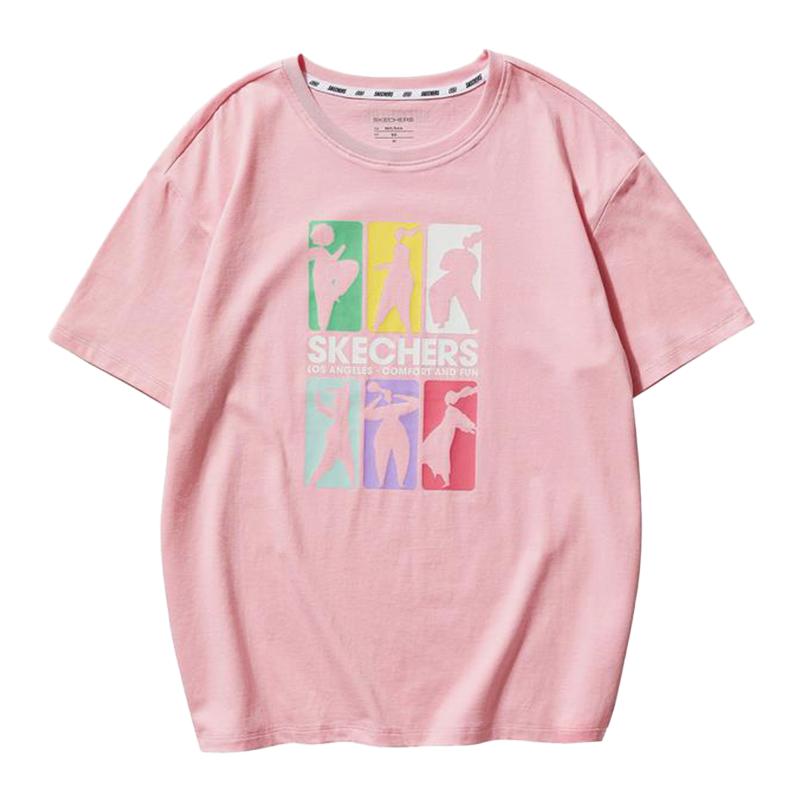 Skechers Fashionable Comfortable Versatile Short Sleeve T-Shirt Women tops Pink L221W268-0093 M