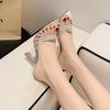 Slippers 2025 summer new sexy rhinestone high-heeled sandals pointed silver hollow high-heeled cool slippers women