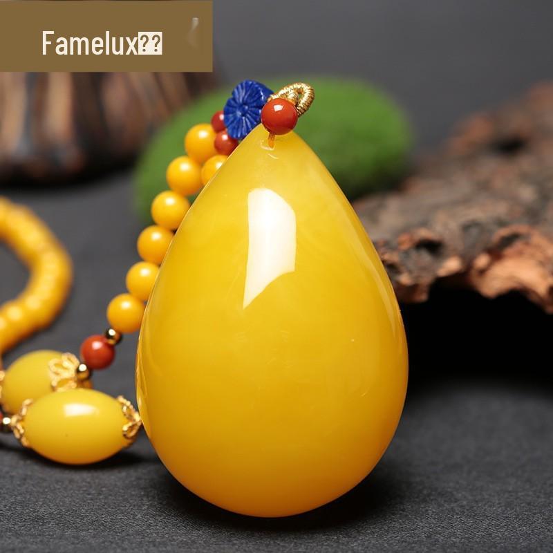 Bernstein-Bienenwachs-Anhänger-Halskette mit Wassertropfen-Design für Männer und Frauen Pendant with Chain Similar to Picture black