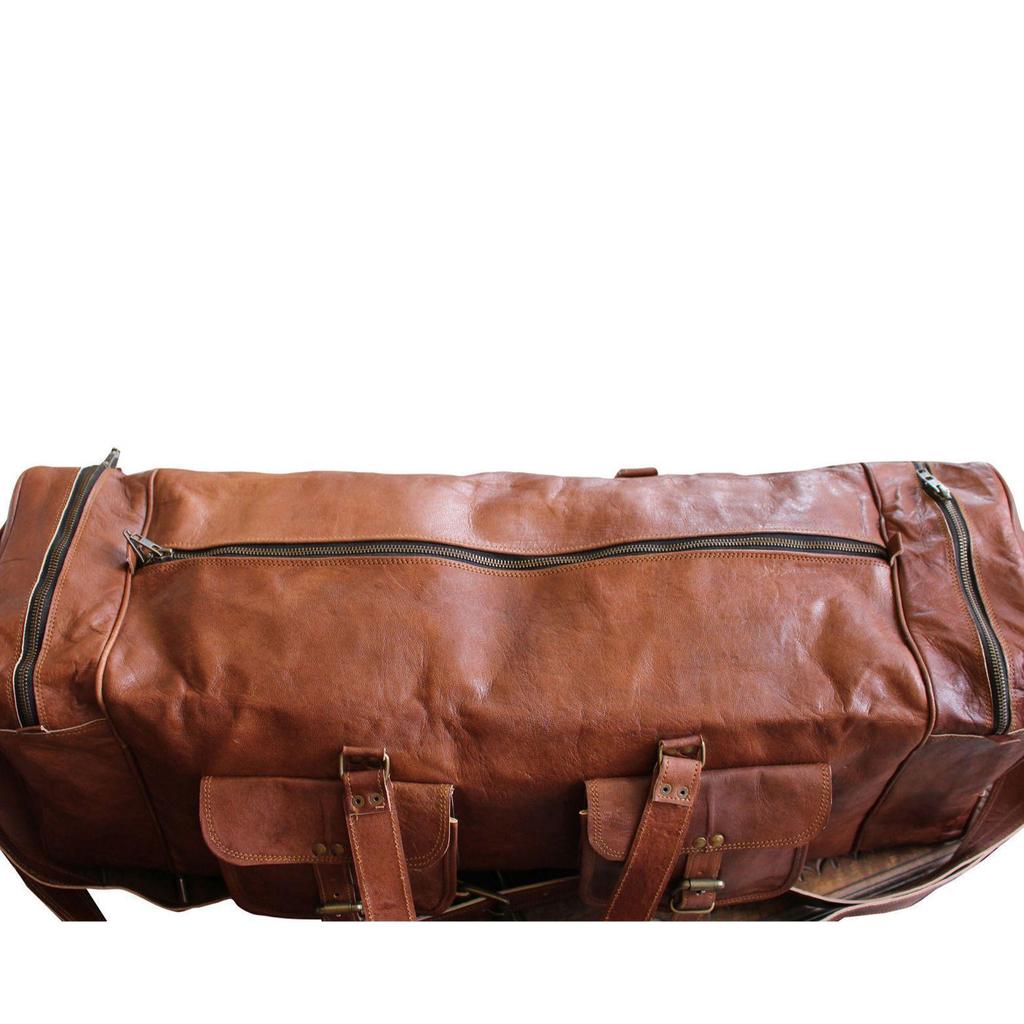 30" Real Brown Leather Duffle Bag Sports Gym Bag Weekend Travel AirCabin Luggage