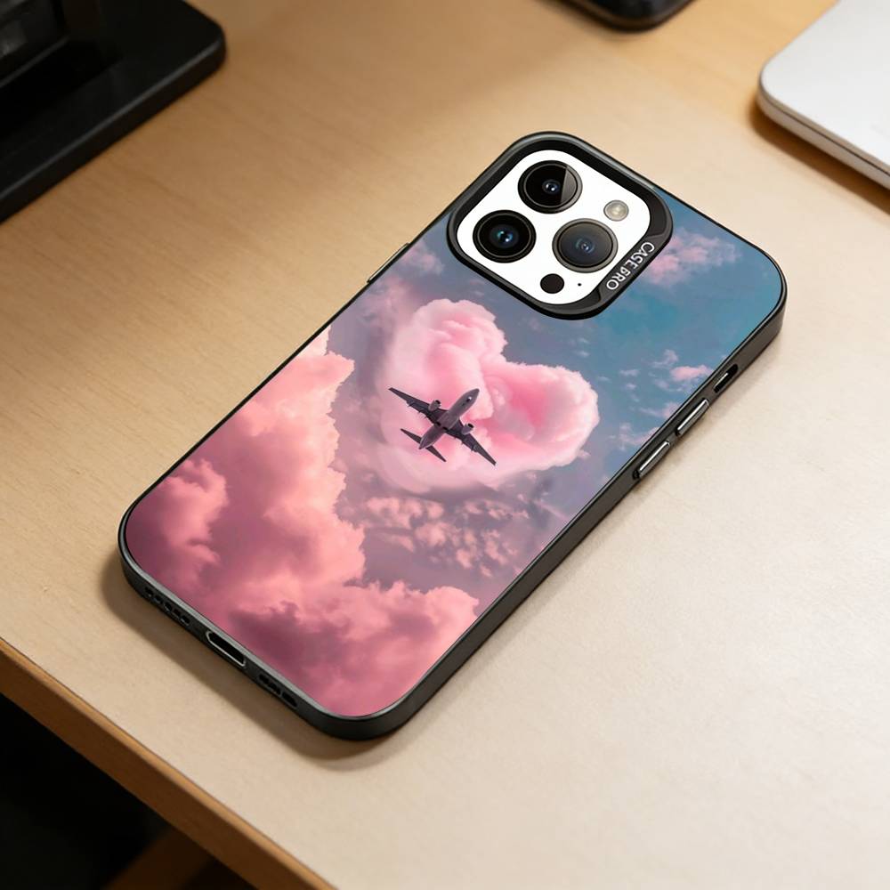 

A-Airplane Plane Phone Case For iPhone 17,16,15,14,13,12,11 Plus,Pro Max,XS,Colored Silver Plated Inside Cover iPhoneXSMAX
