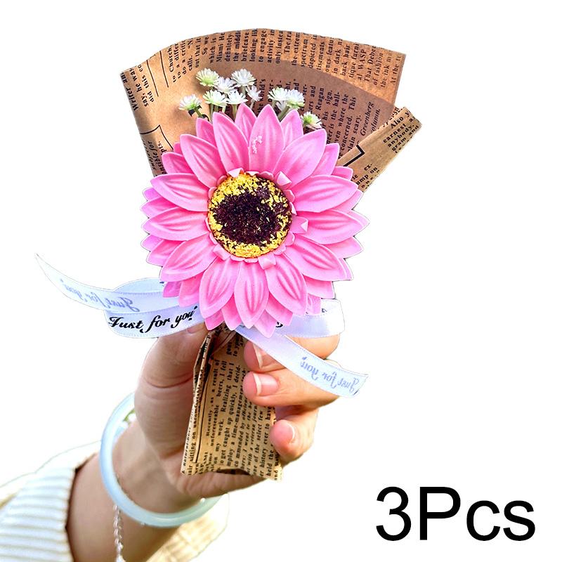 

1 шт. мыльный цветок простота мини-подарок на выпускной трехцветный современный английский газетный букет подсолнухов имитация 3pcs розовый