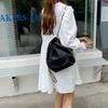 Simple Casual Silk Cloth Black Chain Bucket Bag Korean Style Drawstring Tie Port Da Capacity Commuting Backpack for Women