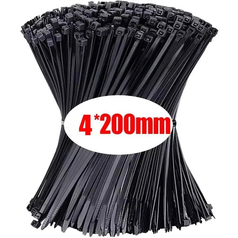 200/100PCS Black Cable Ties High Tensile Strength, UV Resistant, Self-Locking For Home & Office Cord Management
