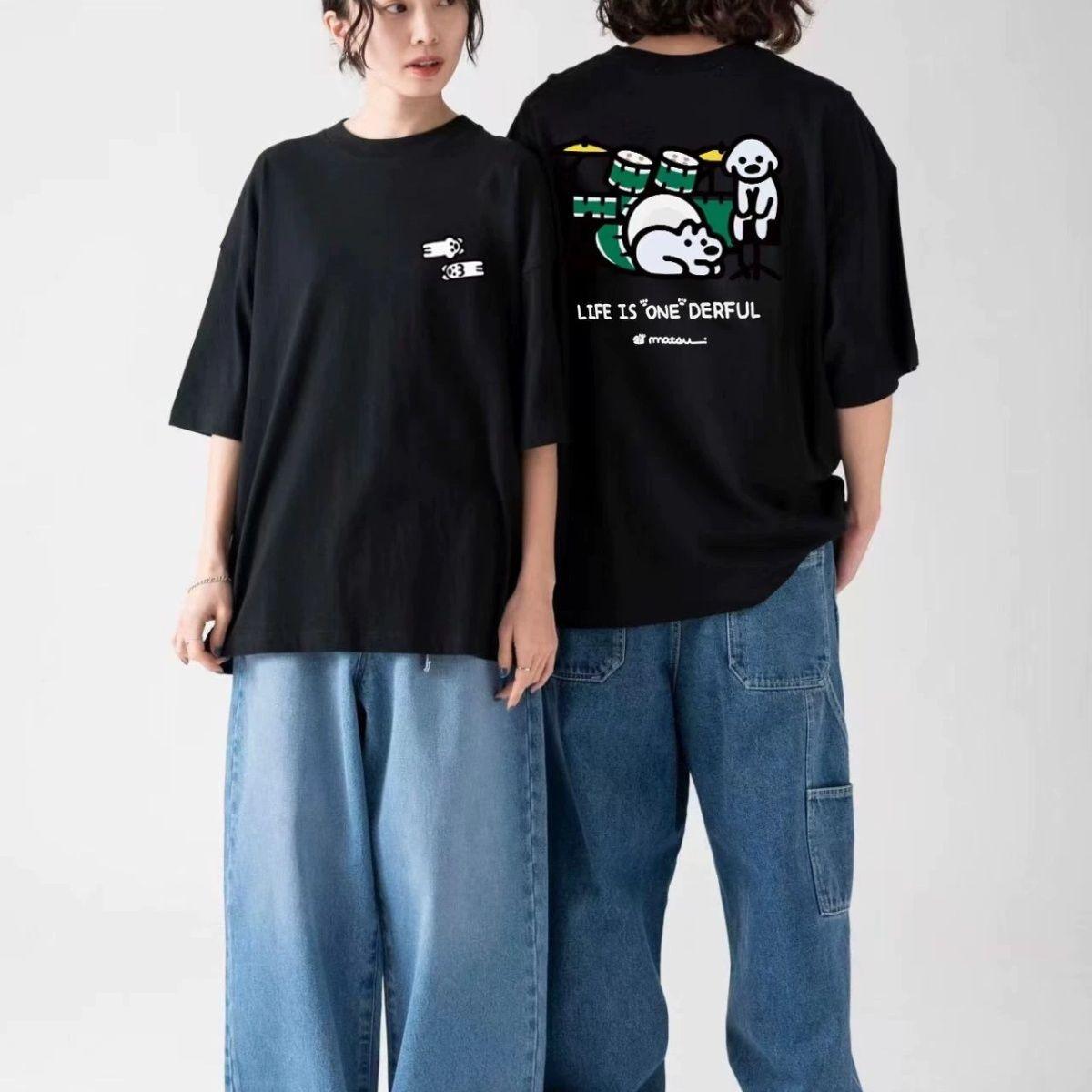 Life Is Onederful Cute Dog Band Print Couple T Shirt 2026 Summer Casual Oversized Cotton Unisex Streetwear Tops Harajuku S