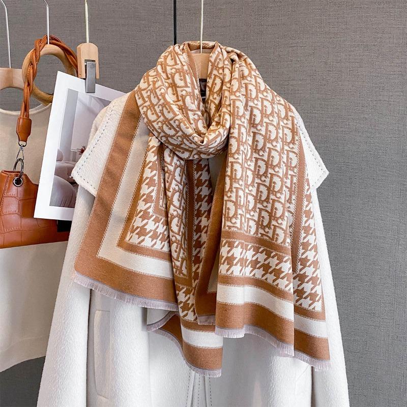 Autumn and Winter Imitation Cashmere Jacquard Scarf Female Simple Letter Versatile Shawl Advanced Sense Warm and Cold Scarf Tide