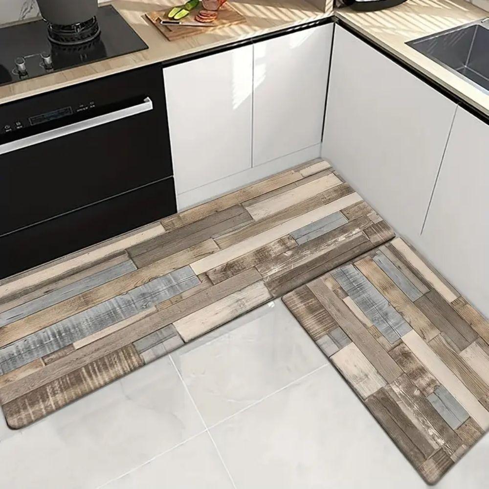 1/2 Pieces Wood-Grain Imitation Carpet, Durable And Long-Lasting Kitchen Two-Piece Floor Mat For Home Decoration
