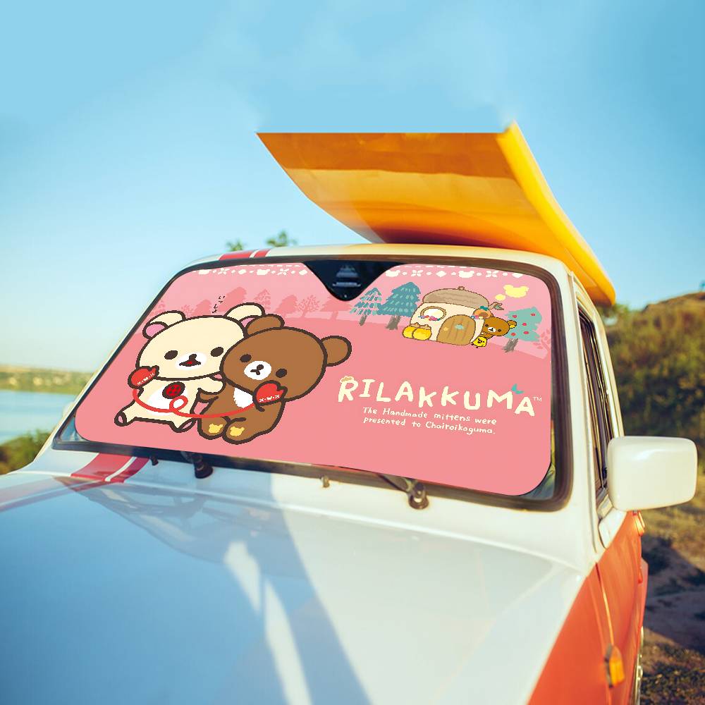 Popular Cute R-Rilakkuma Car Windshield Funny Sun Shade Foldable UV Ray Sun Visor Protector Sunshade For Front Window