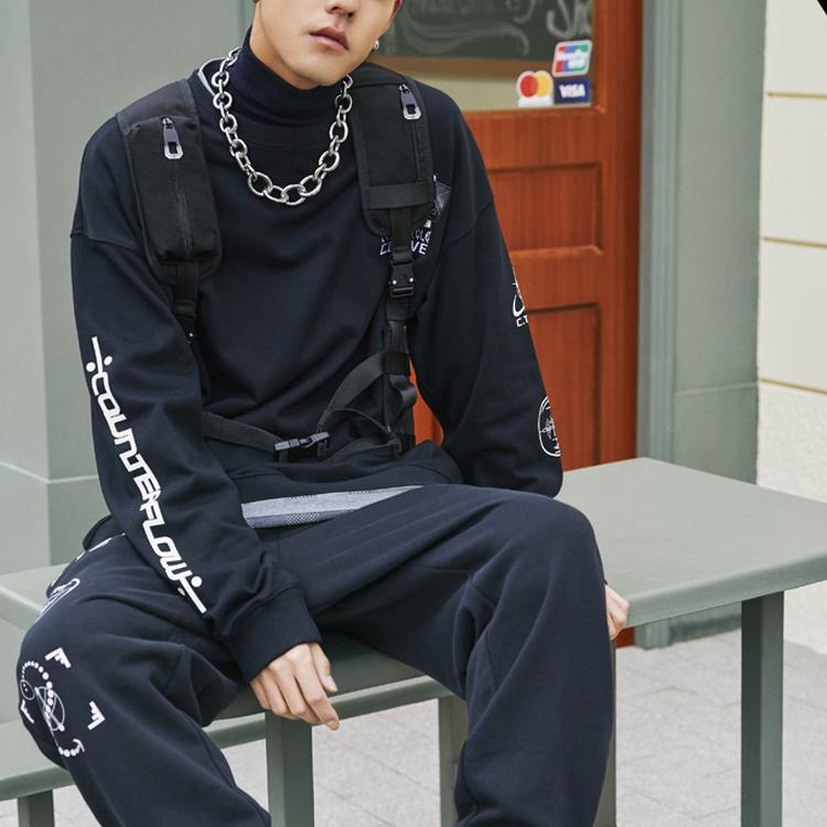 Li Ning CF Water Series Sports Casual Printed Loose Pullover Sweatshirt Unisex Sweatshirt Black AWDR384-2