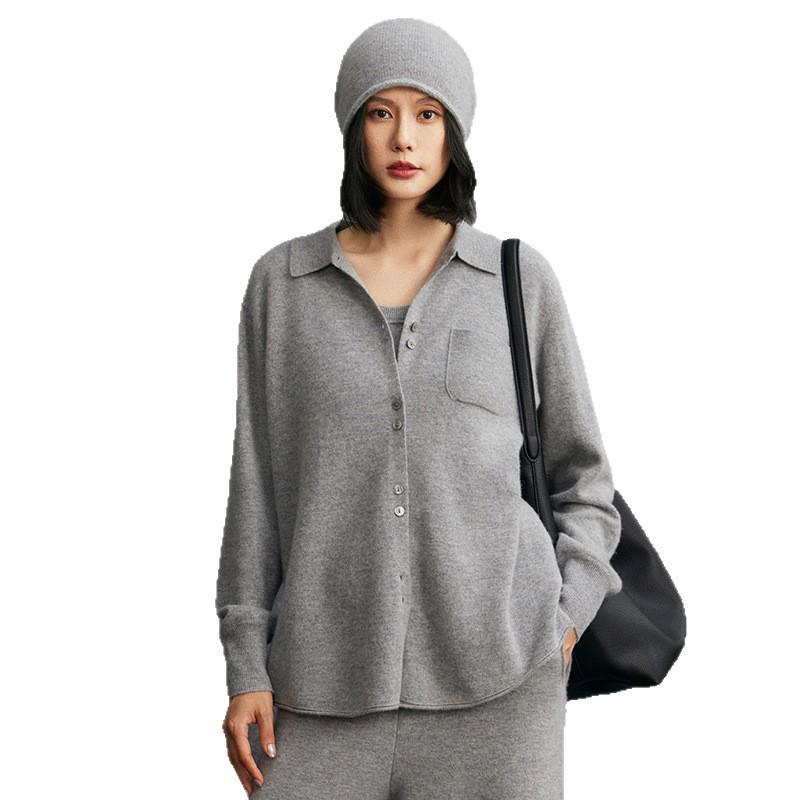 Autumn/Winter 2026 Women's Cashmere Polo Collar Knit Cardigan