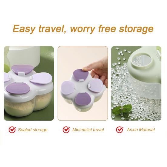 Milk Powder Box Portable Infant Milk Powder Dispenser with 4 Compartments No-Spill Kids Snack