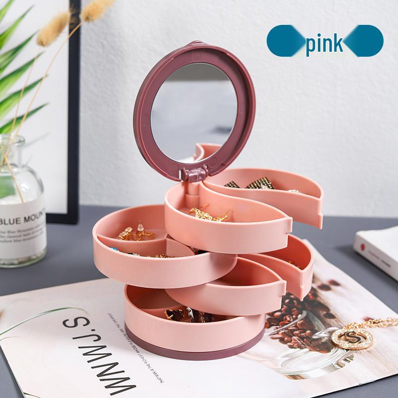 

Вращающаяся коробка для хранения серег-пусетов: Многоярусный органайзер для серег и украшений розовый