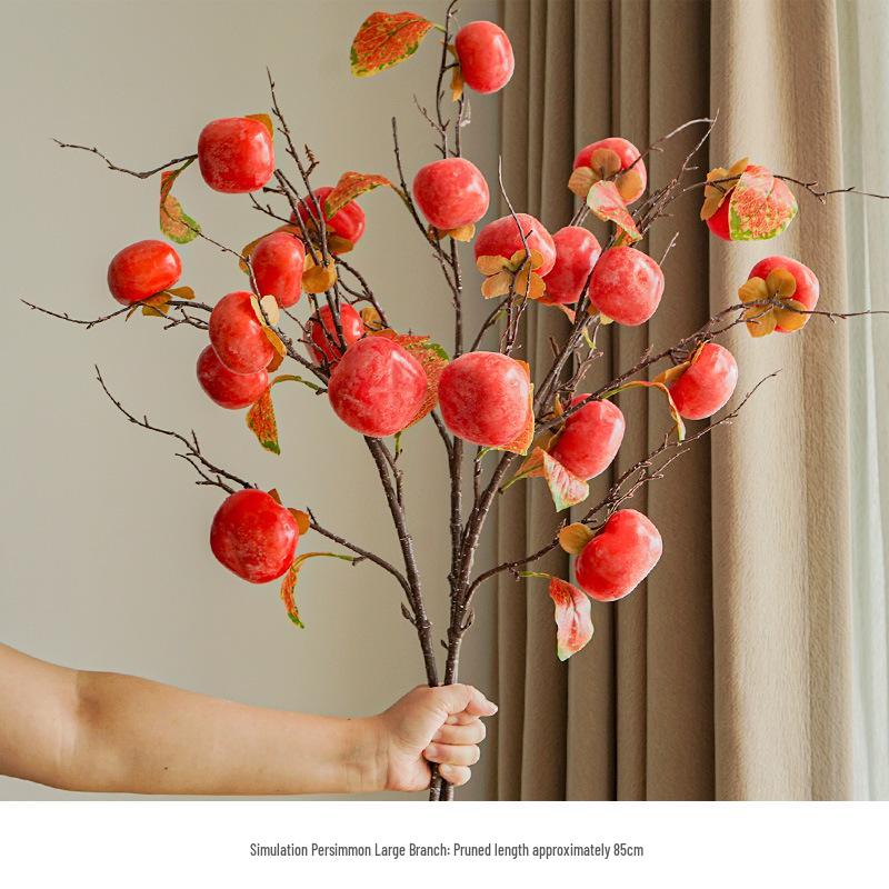 7-Head Artificial Persimmon Branch: Ruyi Flower Arrangement for Living Room Decoration