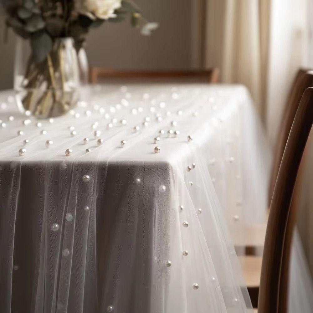 Sheer Bridal Veil White Tulle Wedding Table Runner Flower Wrapping Pearl Table Runner  Baby Shower