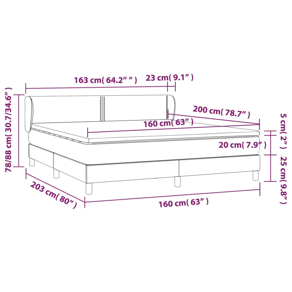 Box Spring Bed with Mattress Black 160 x 200 cm Fabric