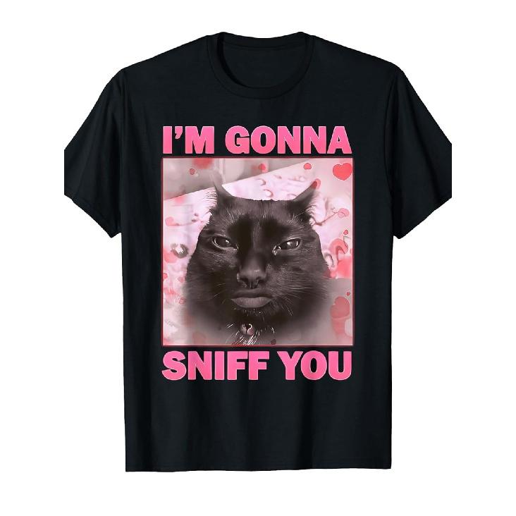 1pc Funny I m Gonna Sniff You Meme T-Shirt with Pink Text & Black Design - Unisex Loose Fit Tee, Short Sleeve Casual Shirt for &, Meme Lovers Gift S чёрный