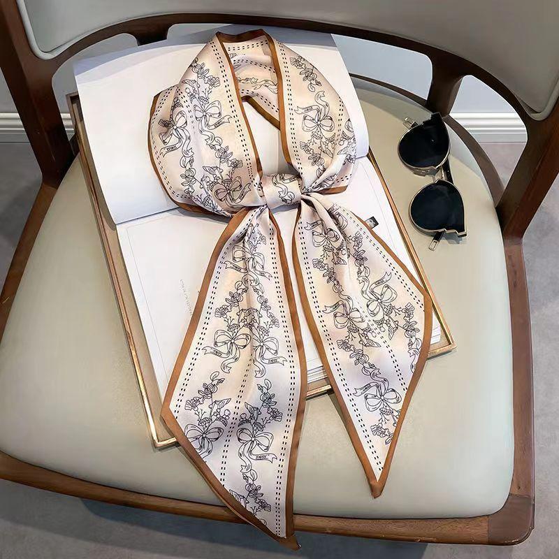 Luxury Design Silk Skinny Headwear Scarf Women Print Spring Neck Tie Hair Hand Bag Ribbon Wrist Belt Foulard Headband Lady