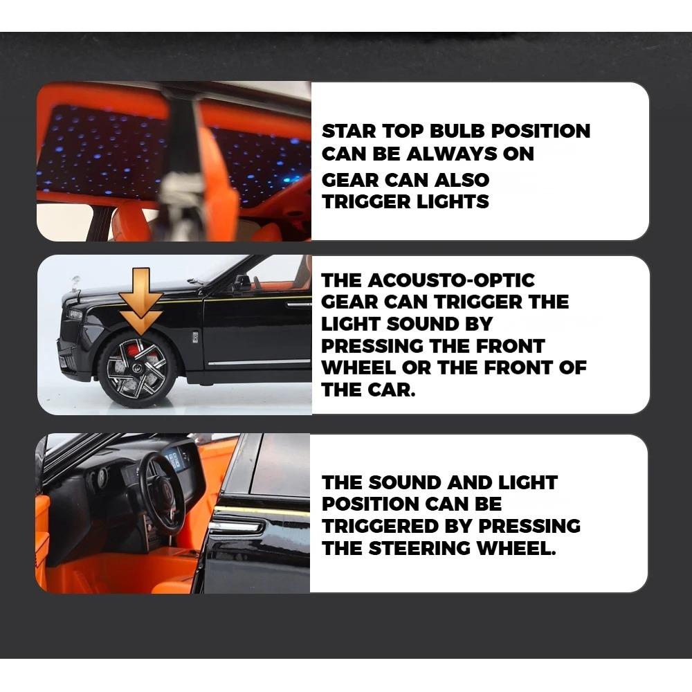 1/24 Rolls Royce Cullinan SUV Alloy Diecast Model Starry Sky Roof Car Toy Children Toy Gift Collection Decoration Ornaments