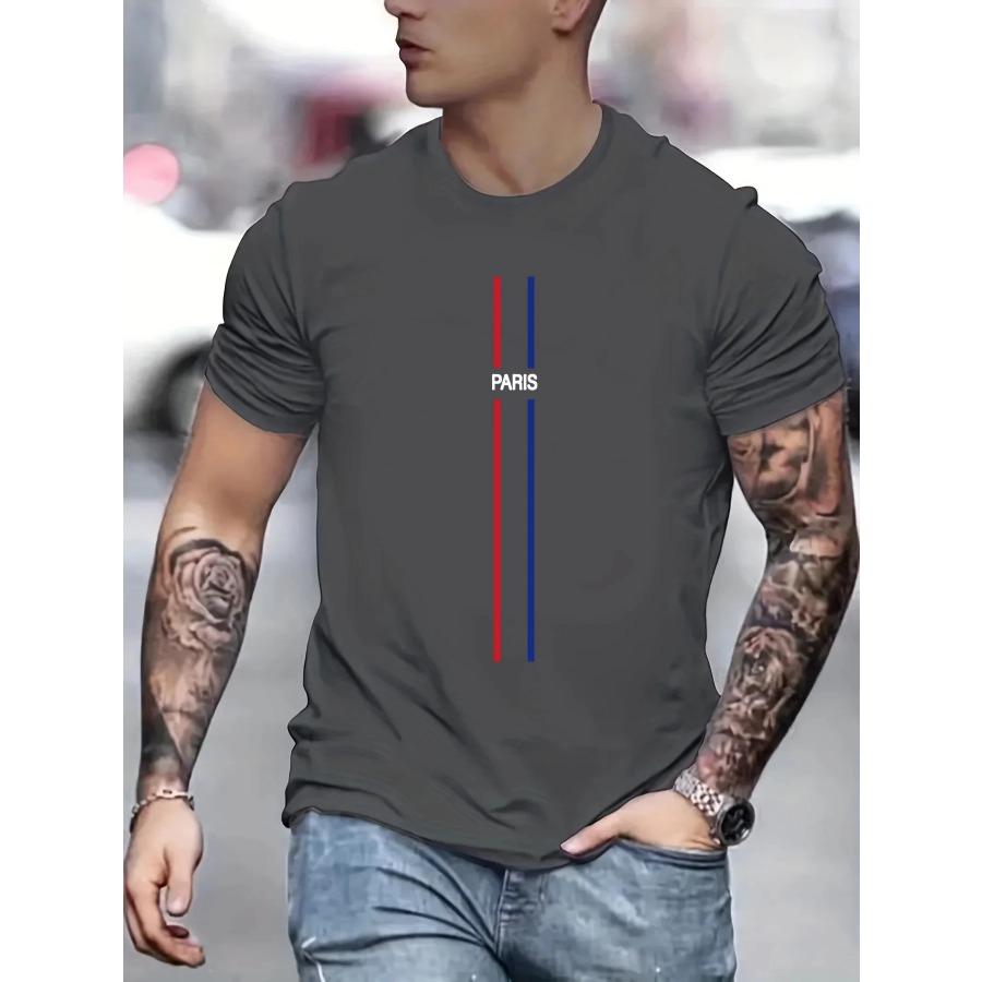 Men's Summer Loose Fit PARIS Print T-shirt Tops Fitness Sportswear Stretch Breathable Oversized Shirt Men's Clothing