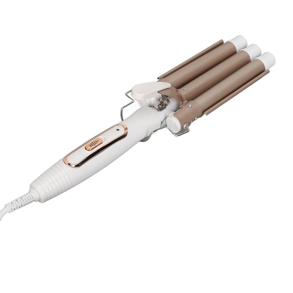Wavy Curling Wand 3 Barrel Hair Crimper Dry and Wet Use Ceramic Heating Hair Styling Curler Golden 100‑240V US Plug