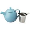 ForLife Ceramic Teapot, 710ml Capacity, Holds 4 Cups, Includes Tea Strainer, Microwave and Dishwasher Safe, Turquoise Blue, Carved Teapot, 387Trq