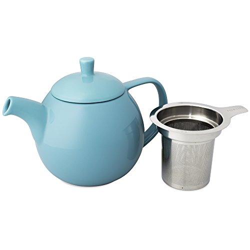 ForLife Ceramic Teapot, 710ml Capacity, Holds 4 Cups, Includes Tea Strainer, Microwave and Dishwasher Safe, Turquoise Blue, Carved Teapot, 387Trq
