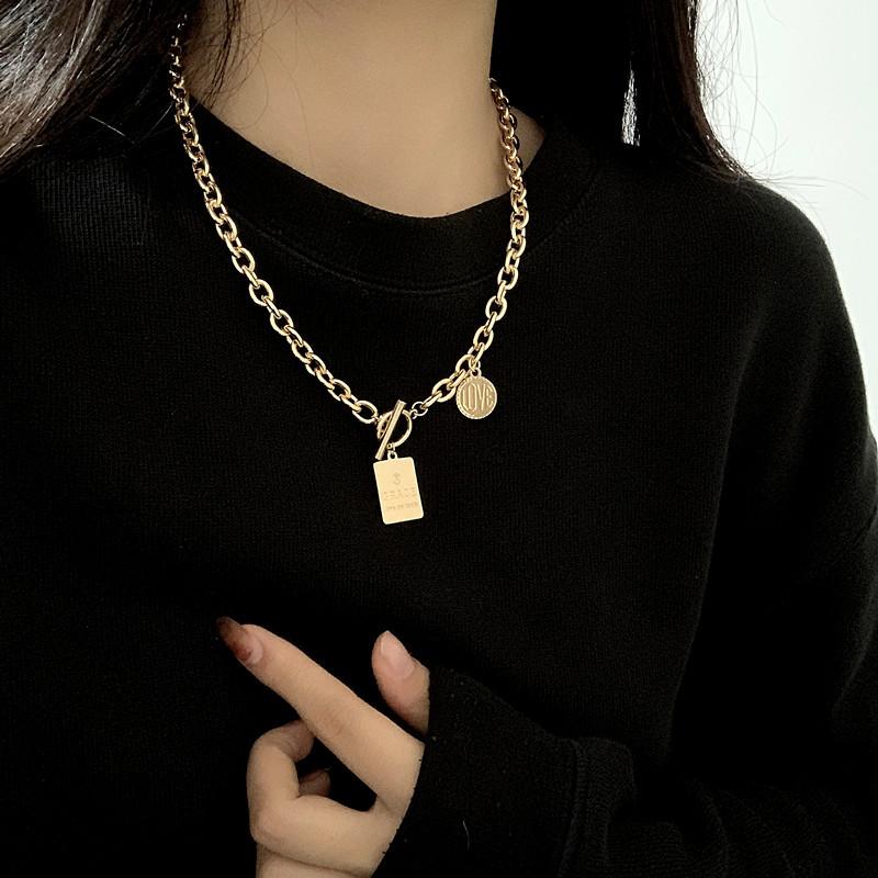 Korean Fashion Letter Necklace INS Retro Metal Silver Pendant Charm Clavicle Chain Women Jewelry Accessories