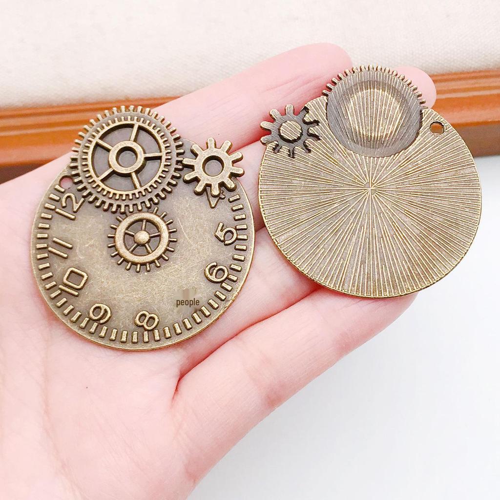 Vintage Green European Gear Pendant Clock Necklace Charm Components