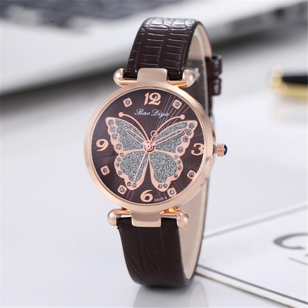 Women Butterfly Rhinestone Dial Quartz Watche Ladies Wristwatche Simple Leather Clock