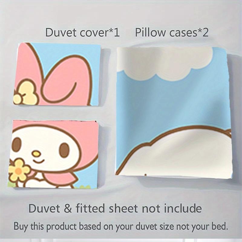 3pcs Cinnamoroll, My Melody Breathable Polyester Bedding Set Soft Duvet Cover and 2 Pillowcases,Suitable for All Seasons, 082603b