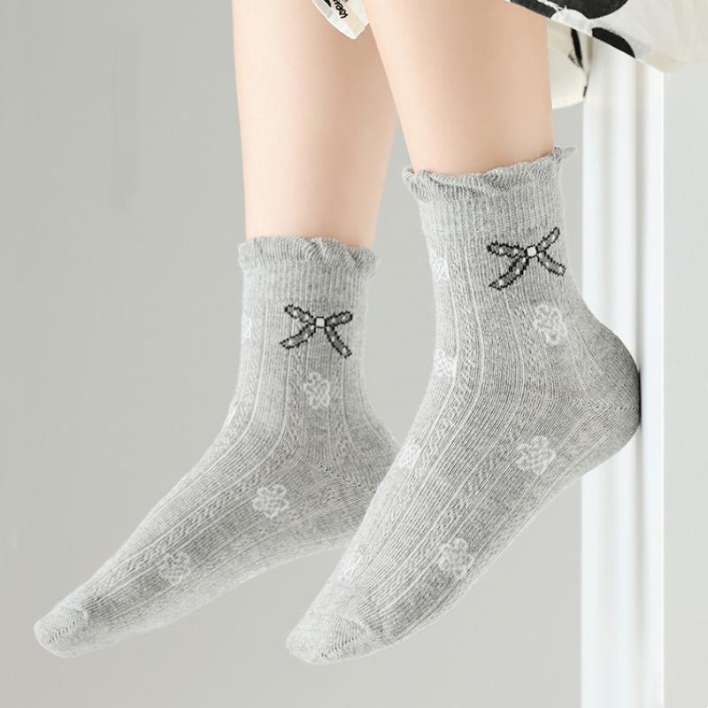 5Pairs/Set Children Girls Mesh Socks Breathable Soft Comfortable Cute Lace Cartoon Thin Daily Walking Wear Baby Socks Summer