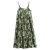 2025 Summer Cotton Linen Patchwork Long Dress with Large Hem and Slimming Fit