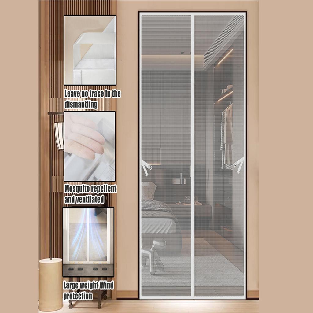 90 x 210cm Magnetic Screen Door Curtain Mesh Insect Barrier No Drilling Privacy Divider for Kitchen/Bedroom