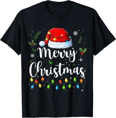 Frohe Weihnachten Lichter Weihnachtsmannmütze Weihnachten Familie Passendes Pyjama T-Shirt