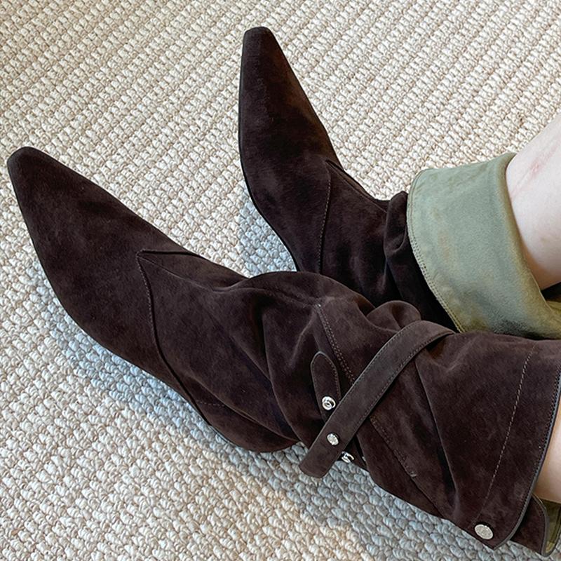 2026Nuovi Stivali da Donna di Design Moda Scarpe con Tacco Basso da Vestito Punta Acuta Stivaletti alla Caviglia Botas Invernali Retrò Mujer Chelsea Stivaletti Corti