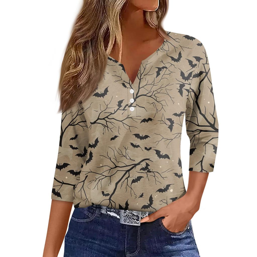 Women's Casual Fashion Sexy Comfortable V-Neck Halloween Seven Sleeve Top